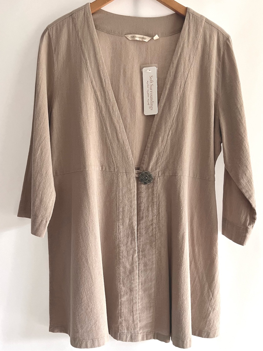 Soft Surroundings Women’s NWT Benedetta Gauze Pebble Taupe Cotton Cardigan L